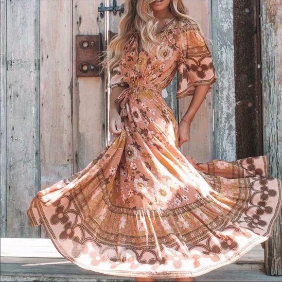 Dresses & Skirts - Boho Floral Gypsy Print Maxi Dress Wild Bloom